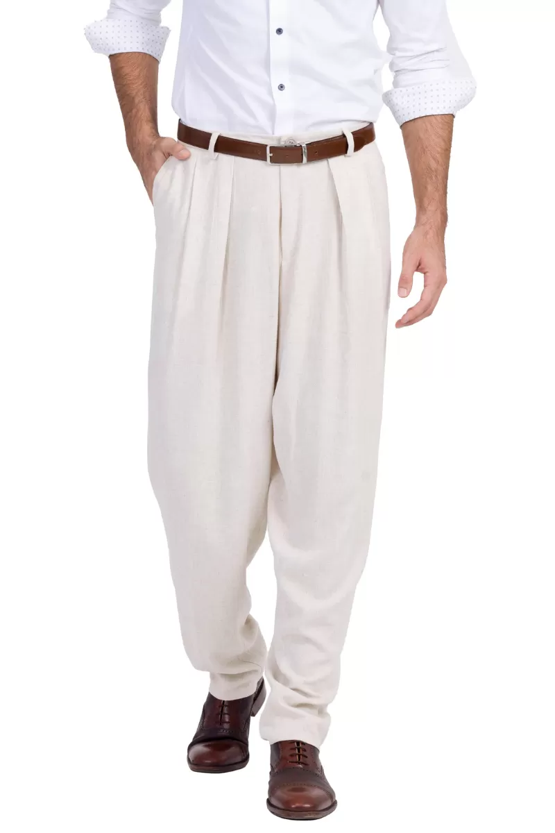 Tapered Sand Beige Tango Trousers With Two Inverted Pleats