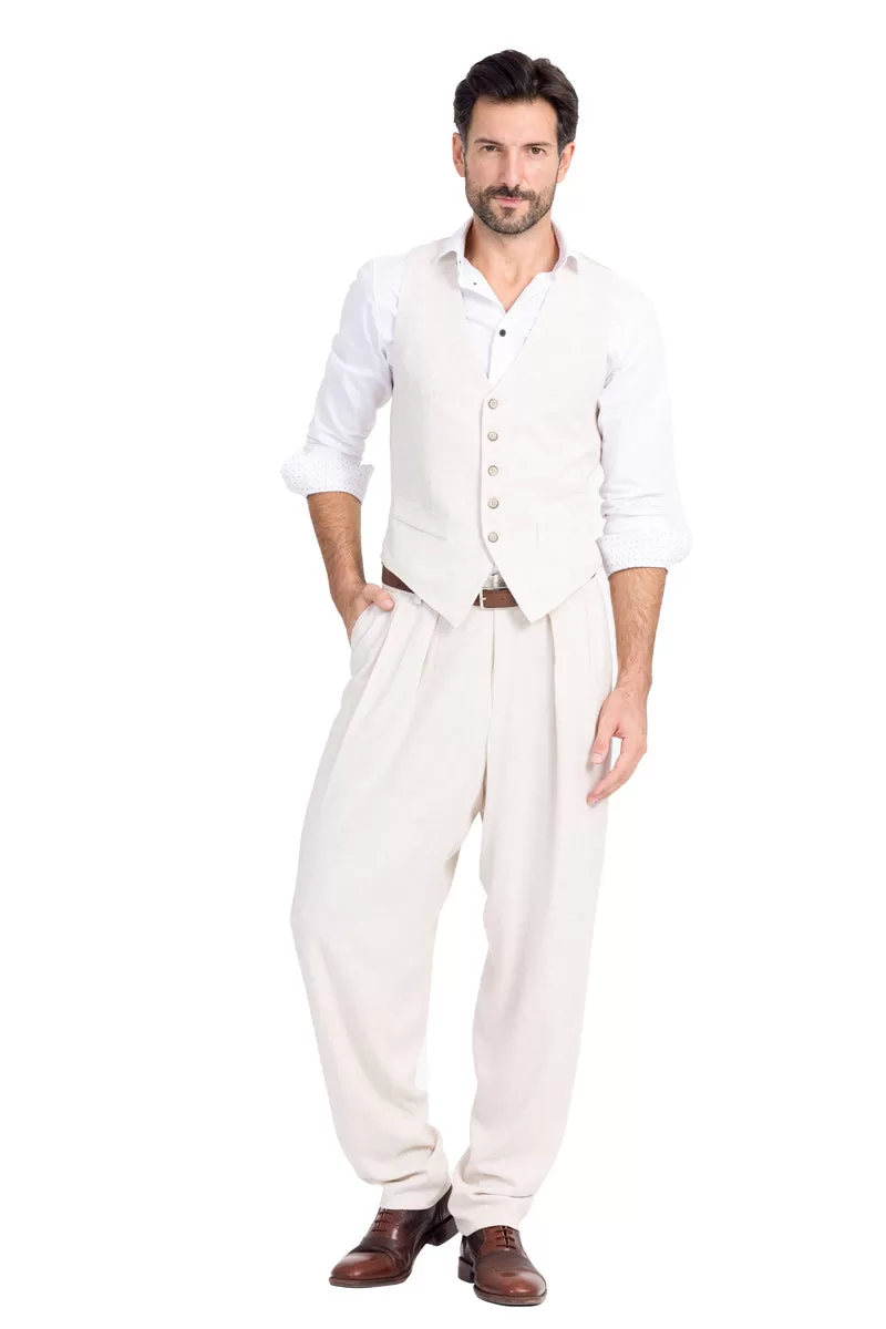 Tapered Sand Beige Tango Trousers With Two Inverted Pleats