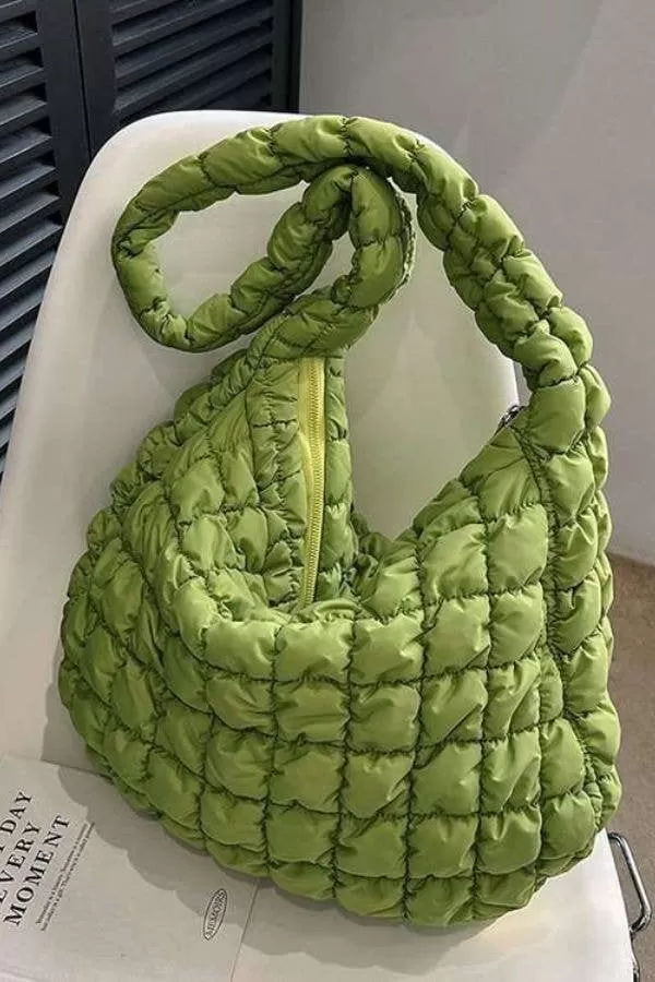 The Quilted Puffer Tote -  Lime