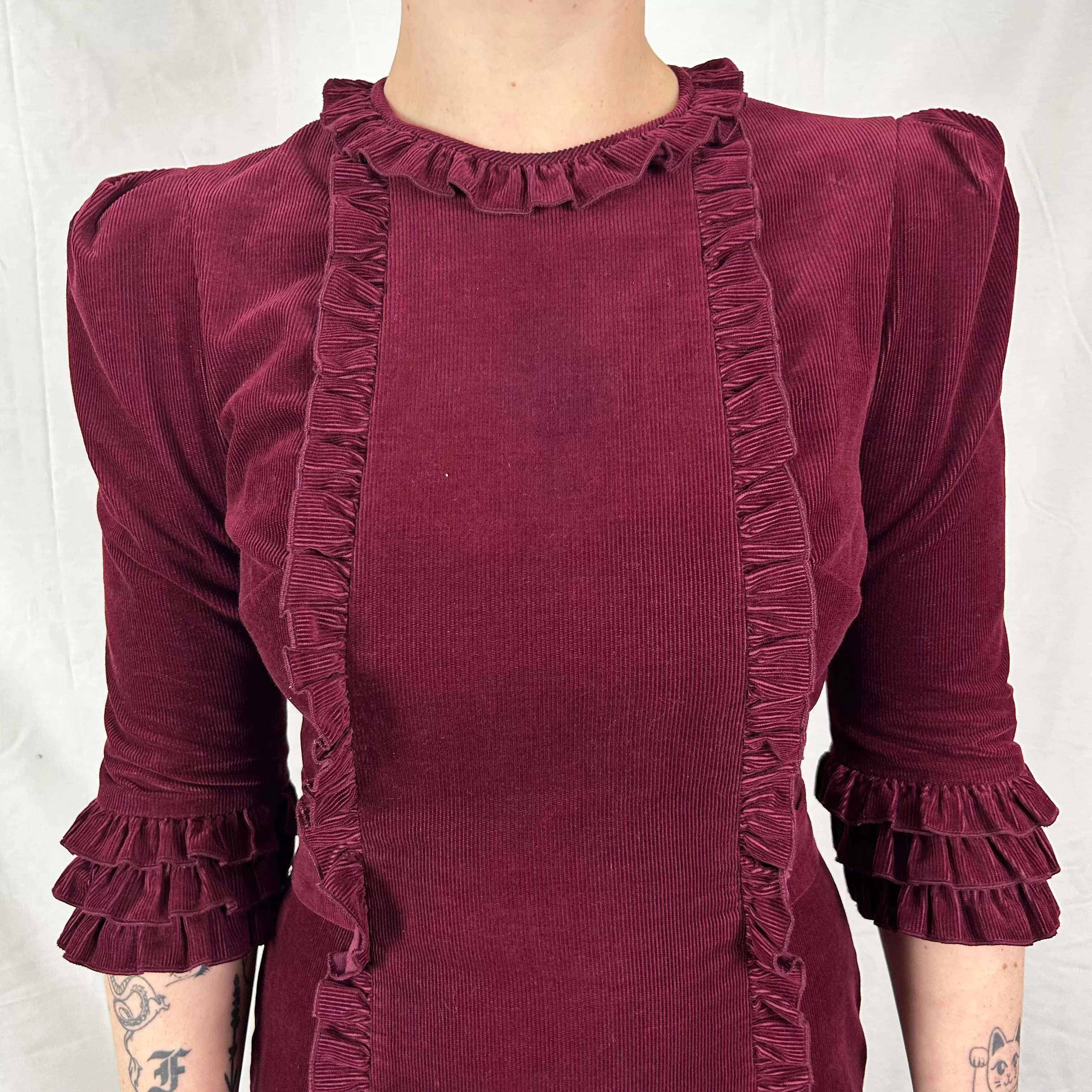 The Vampires Wife 795 Burgundy Needlecord Maxi Dress S