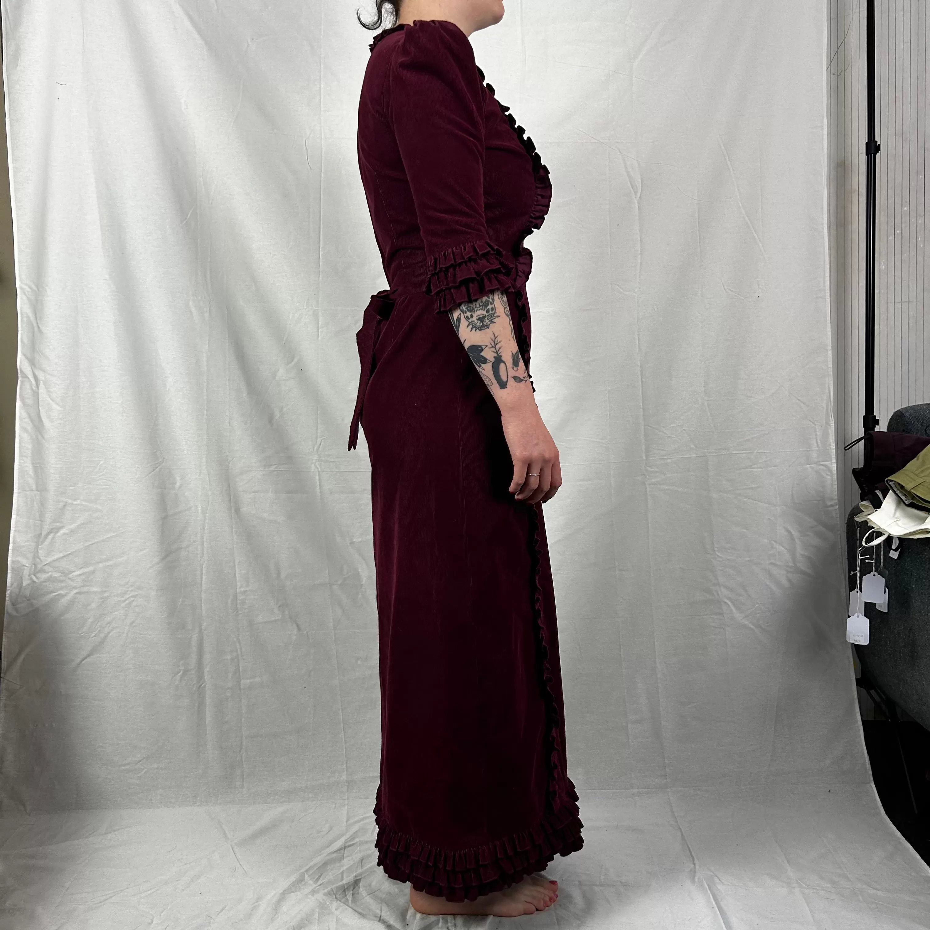 The Vampires Wife 795 Burgundy Needlecord Maxi Dress S