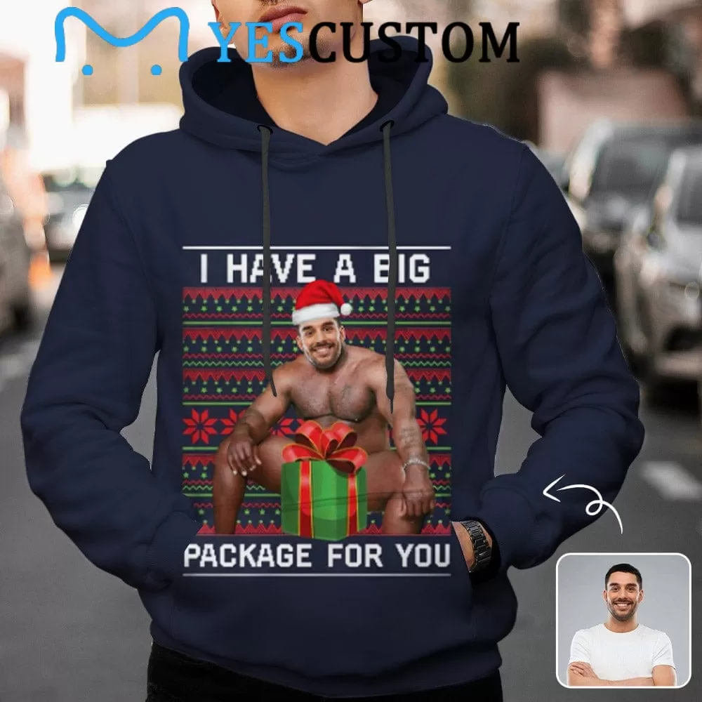 [Thickened Fabric] Custom Face Muscular Body Gift Christmas Red Hat Men's Fleece Thickened Hoodies Personalized Turtleneck Pullover Hooded Design Your Own Hoodie