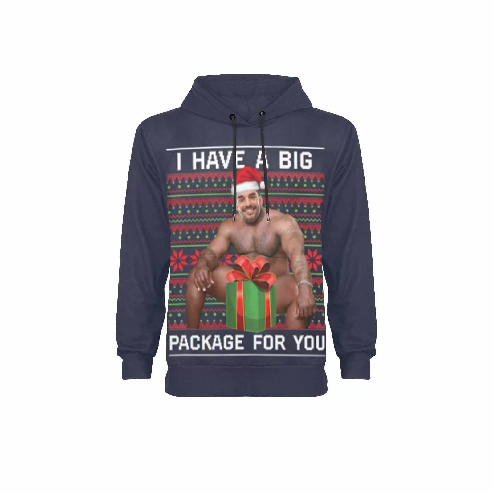 [Thickened Fabric] Custom Face Muscular Body Gift Christmas Red Hat Men's Fleece Thickened Hoodies Personalized Turtleneck Pullover Hooded Design Your Own Hoodie