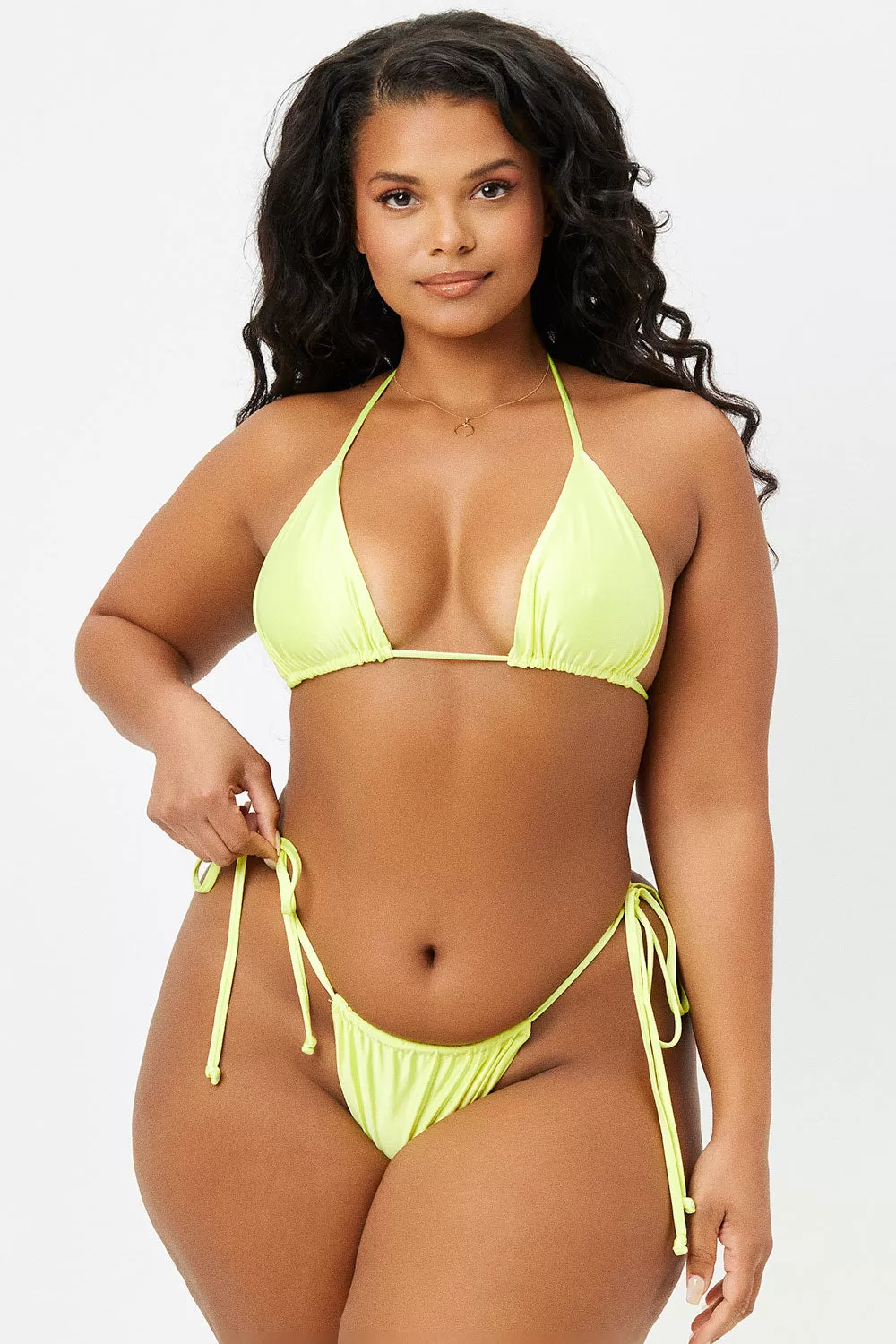 Tia Triangle Satin Bikini Top - Lemon Drop