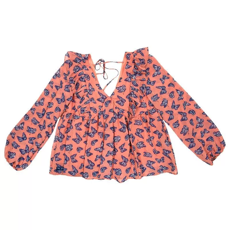 Tie Top Cotton Blouse - Butterfy