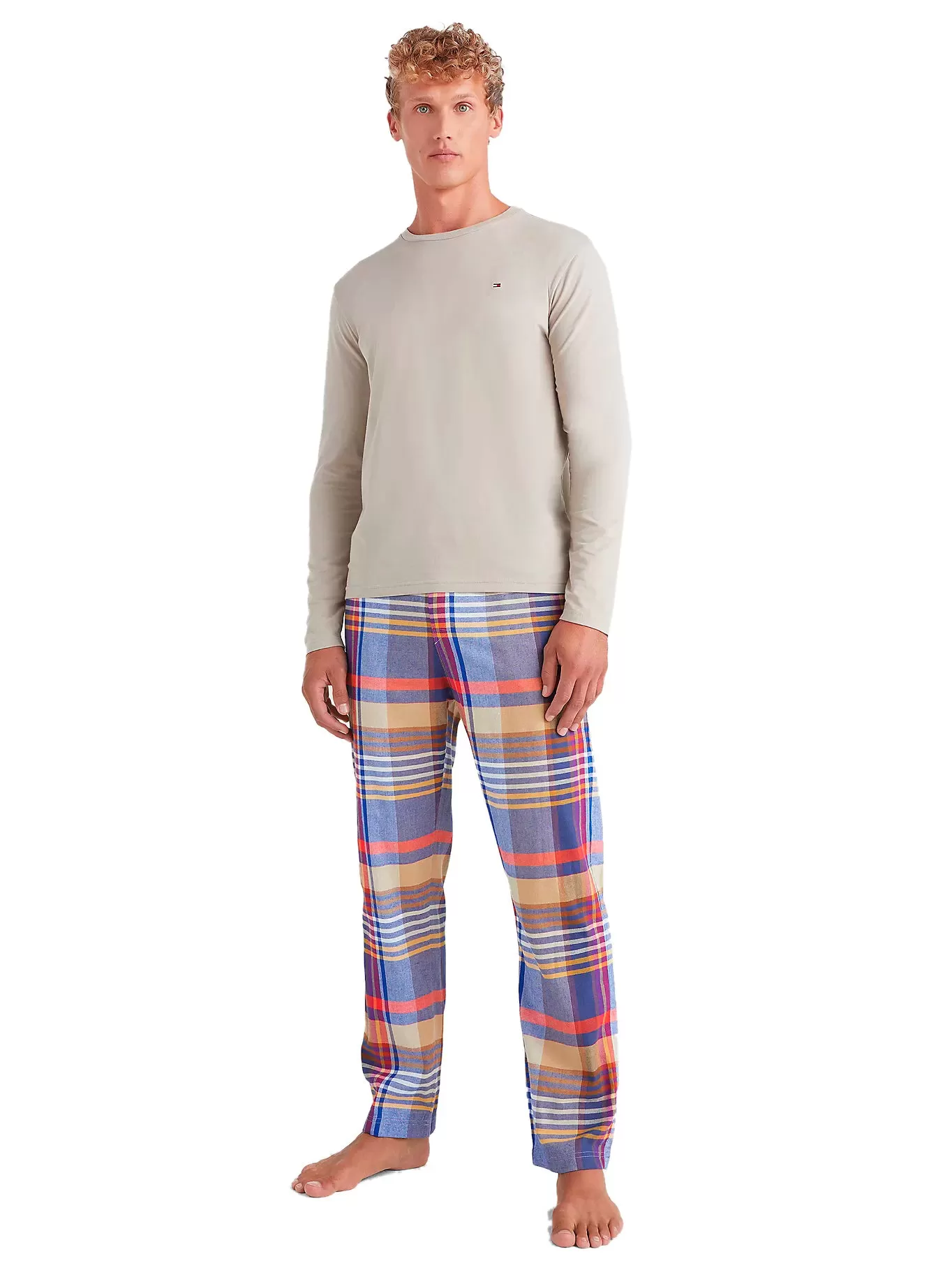 Tommy Hilfiger Mens Pyjama Set - Long Check Flannel Bottoms & L/S T-Shirt