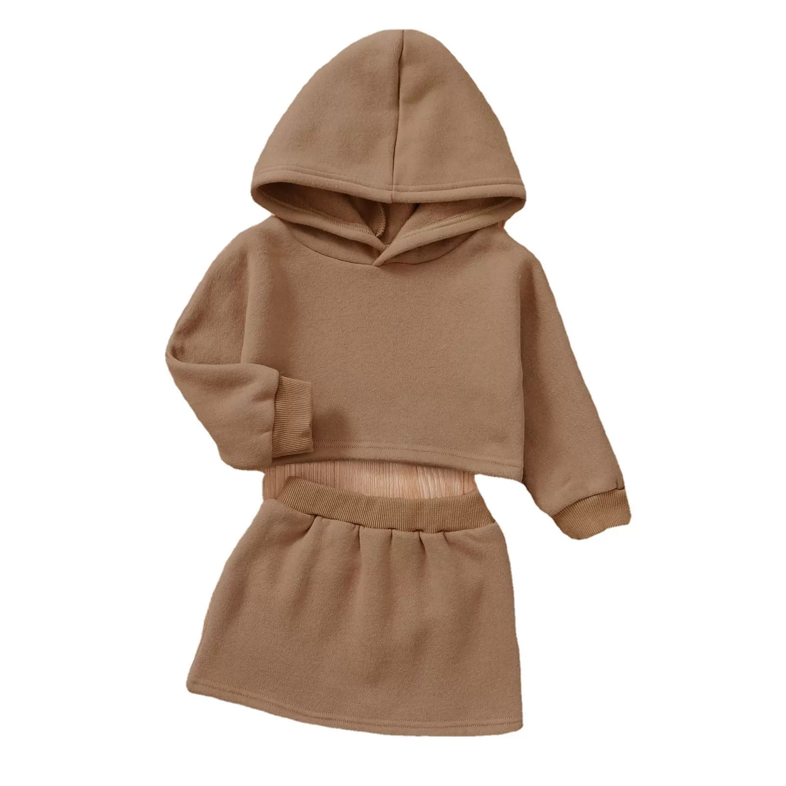 Two Sets of Autumn Long Sleeved Hooded Blouses and Short Skirts for Infants and Young Children