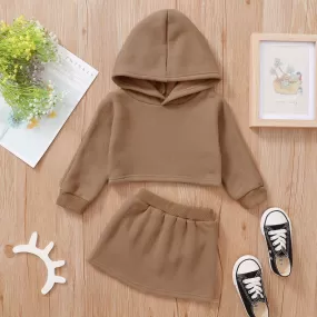 Two Sets of Autumn Long Sleeved Hooded Blouses and Short Skirts for Infants and Young Children