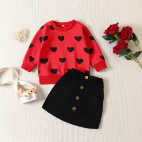 Valentine's Day 2023 Girls' Set Love Sweater Half Skirt Two Piece Set