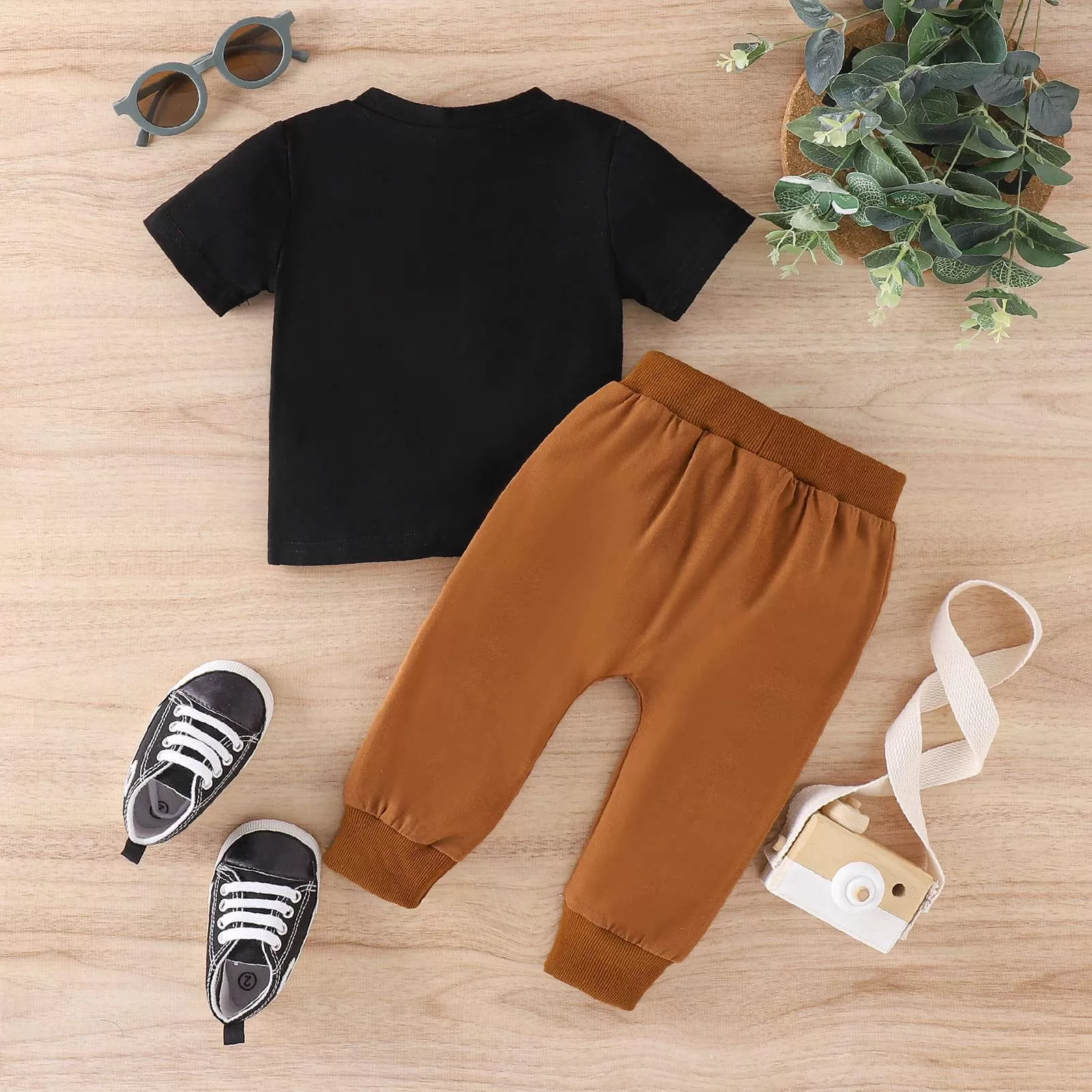 Valentine's Day Spring and Summer Letter Printing T-shirt Pants Fashion Men's Treasure Baby Set