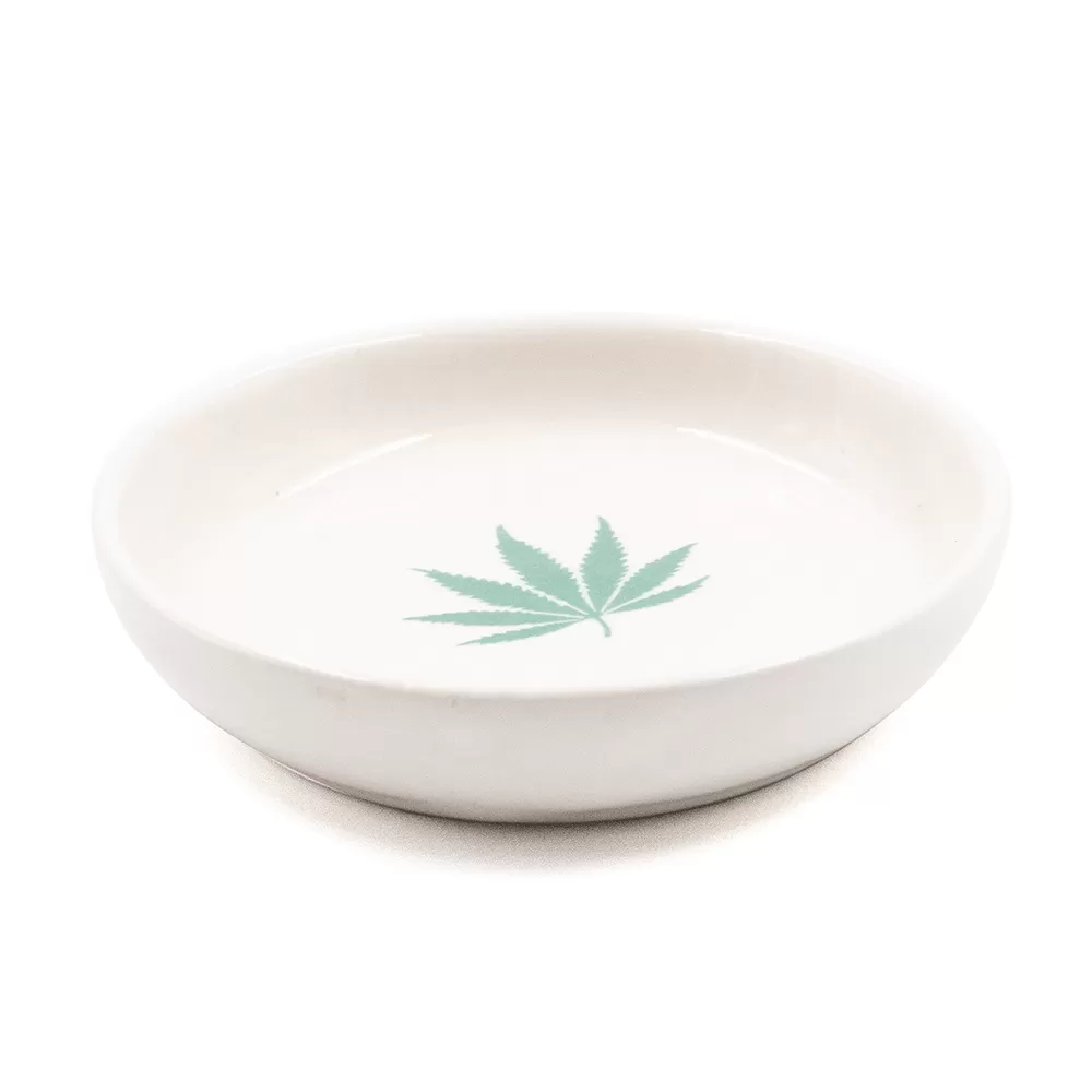 Weed Leaf Ceramic Bowl - White (10cm)