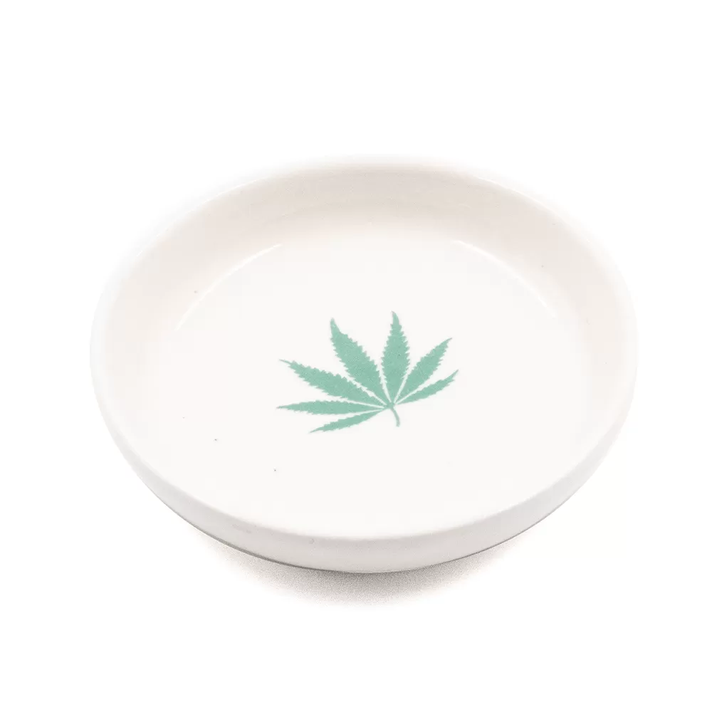 Weed Leaf Ceramic Bowl - White (10cm)