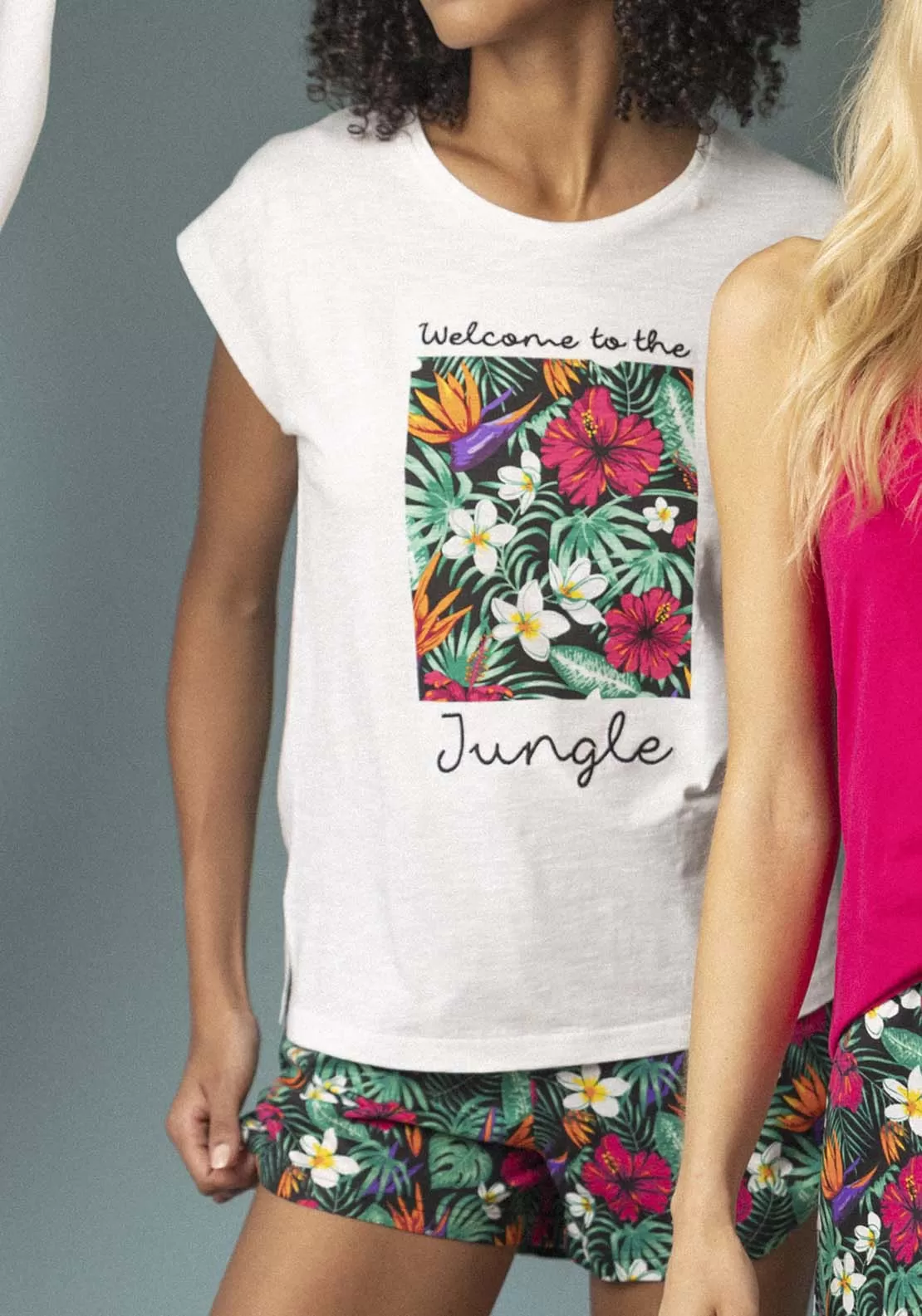 Welcome To The Jungle Short Sleeve Pajamas for Women - White