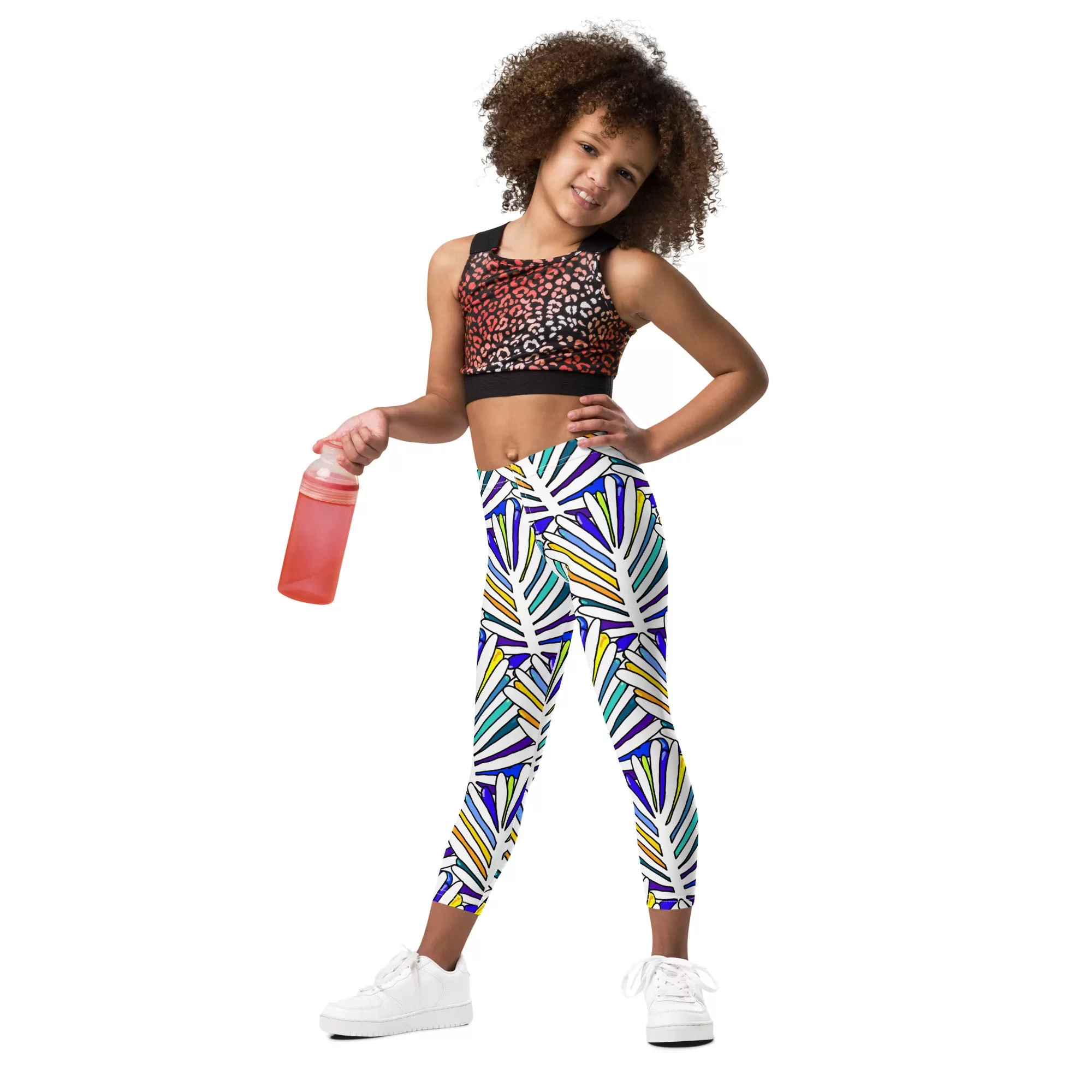 White Leaf All-Over Kid's Leggings