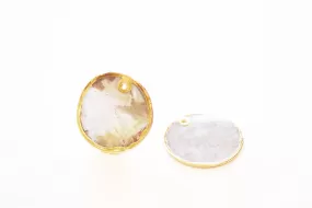 Wholesale Capiz Windowpane Oyster Shell Circle Charm - Electroplated 16K Gold Plated Seashell Disc Dangle Pendant HarperCrown B277