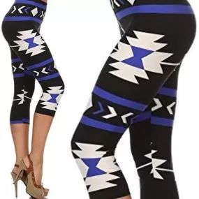 Wicked Soft CAPRI OS Leggings Blue Aztec