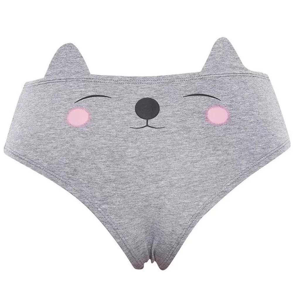 Women  Hot Cotton Panties Low Waist Funny with Cat Cartoon