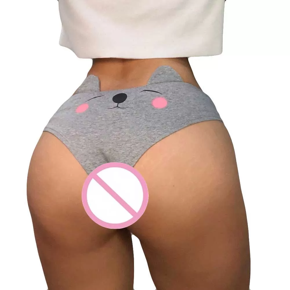 Women  Hot Cotton Panties Low Waist Funny with Cat Cartoon