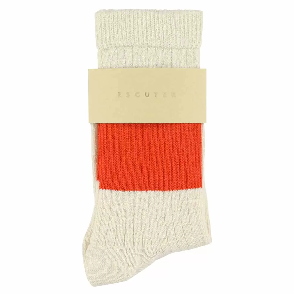 Women Melange Band Socks - Ecru / Orange