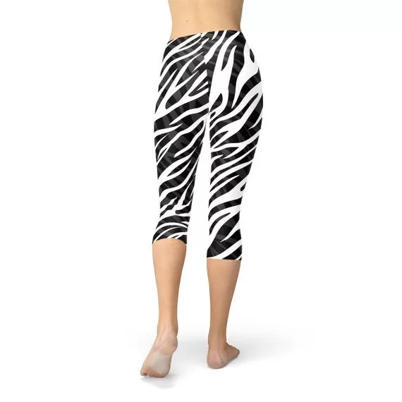 Womens Zebra Stripes Capri Leggings