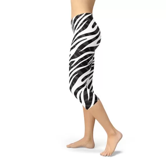 Womens Zebra Stripes Capri Leggings